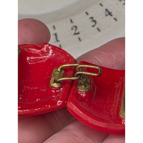 Vintage Czechoslovakia Glass Red Art Deco Lip-Shaped Belt‎ Buckle Gold-Tone 4" - Picture 3 of 7